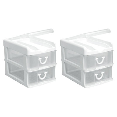 Mini-organisateur de bureau 2 tiroirs avec plateau rabattable Grace Living, blanc (paquet de 2)