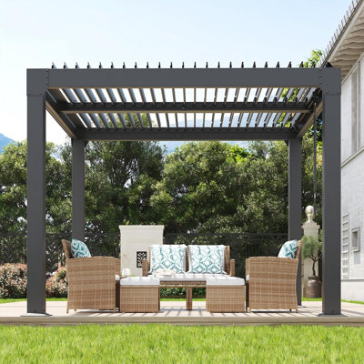 Pergola à persiennes - Pergolas d'extérieur 12 pi x 20 pi avec toit à persiennes réglable, cadre en aluminium renforcé, système de drainage intégré, pavillon de jardin extérieur pour terrasse, patio, cour et jardin