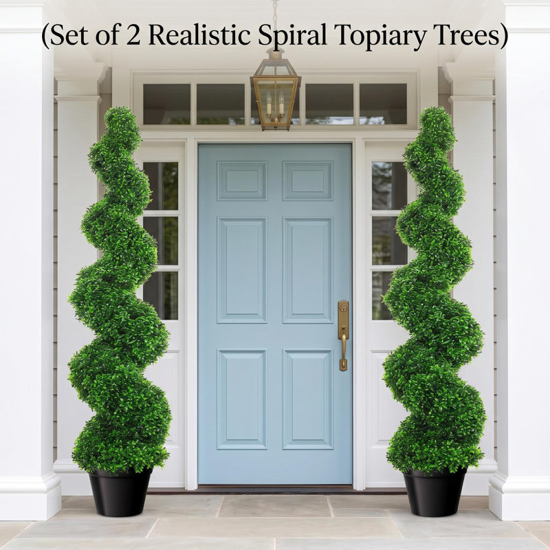 Topiaire sans entretien, ensemble de buis artificiel pour le porche et topiaire en spirale de buis artificiel, réaliste et luxueux avec pot de fleur robuste d'intérieur