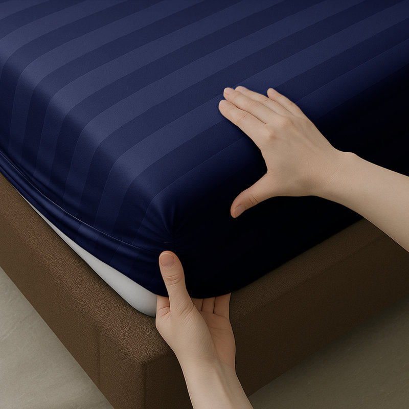 Microfiber Stripe Fitted Sheet – Soft, Durable, and Wrinkle-Free, Navy, Single (3')