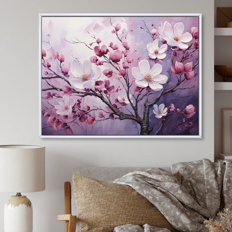 «Dogwood Blossoms In Amethyst Hues I», reproduction sur toile, Cadre flottant blanc, H 16 po x l 32 po x P 1 po