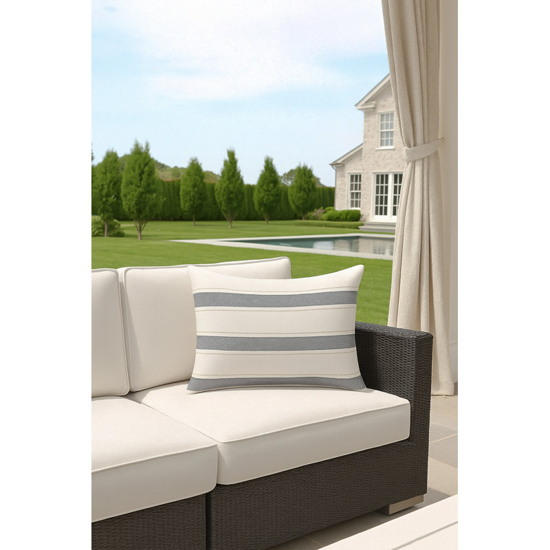 Classic Grey Sail Stripe Indoor Outdoor Pillow 14x20, Blue, Rectangle 14"H x 20"W, Pillow Cover Only - No Insert