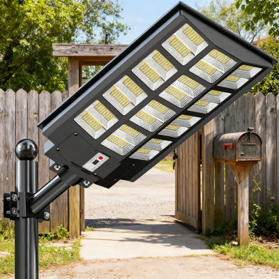 Réverbère solaire 3600W extérieur avec capteur de mouvement, IP66 imperméable avec éclairage à DEL à énergie solaire avec télécommande pour utilisation commerciale et résidentielle