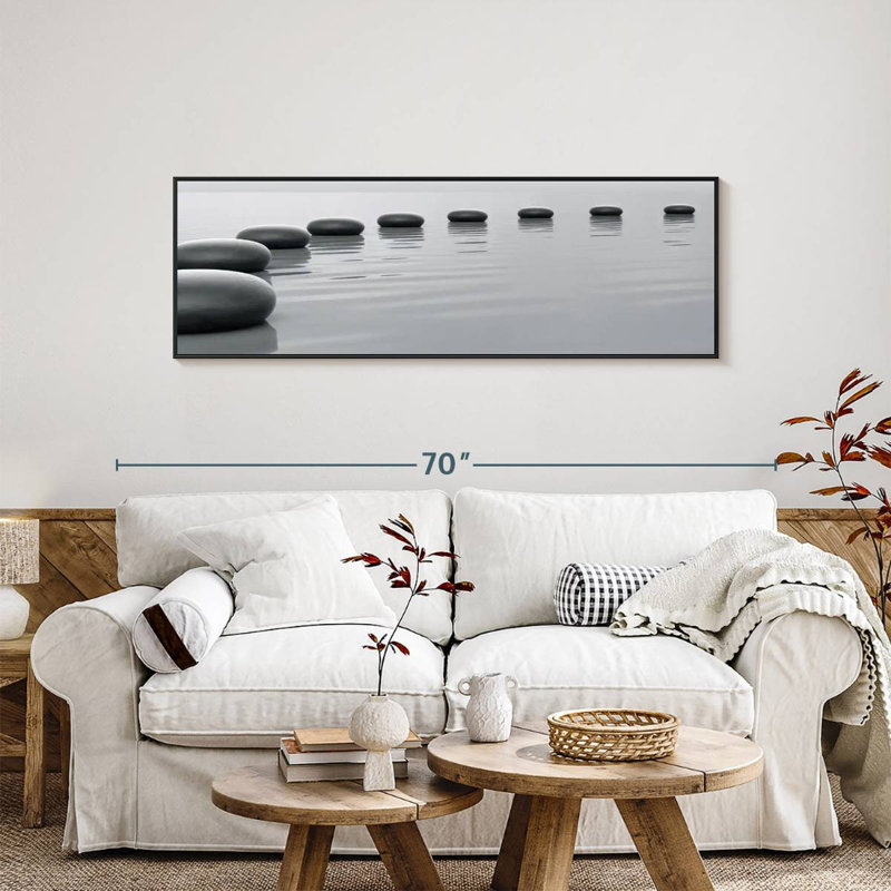 Pierres minimalistes, 57 po x 19 po, Cadre flottant noir