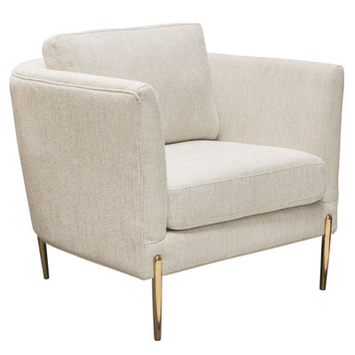 Chaise Lane en tissu crème clair avec pieds en métal doré