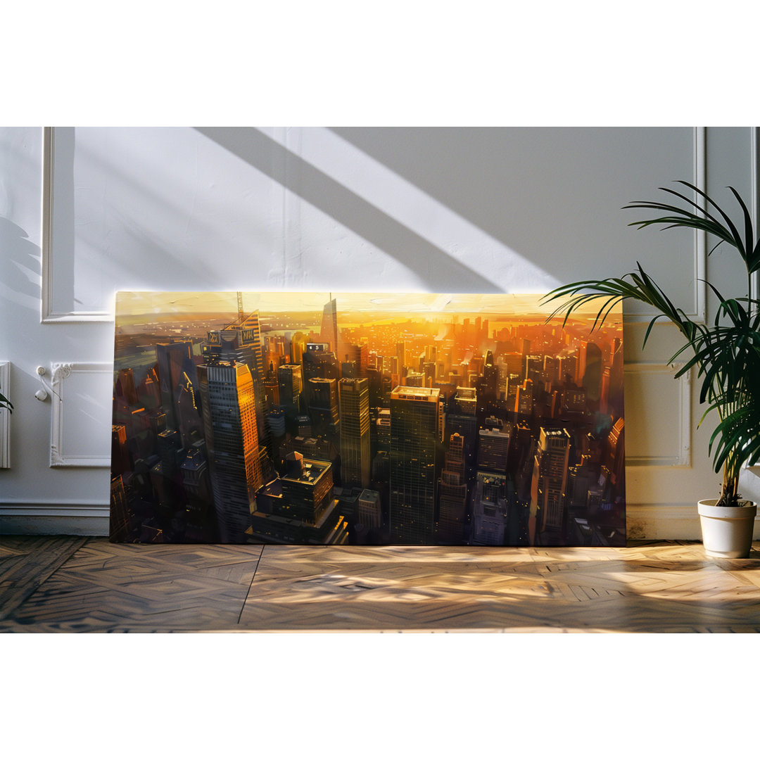 Bilder auf Leinwand 120x60cm Großstadt von Oben Kunstvoll Sonnenuntergang Abendrot