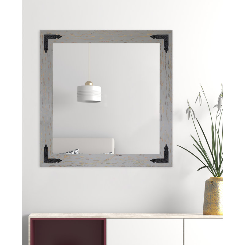 Karp Solid Wood Flat Wall Mirror, 32" x 32", Gray/Red