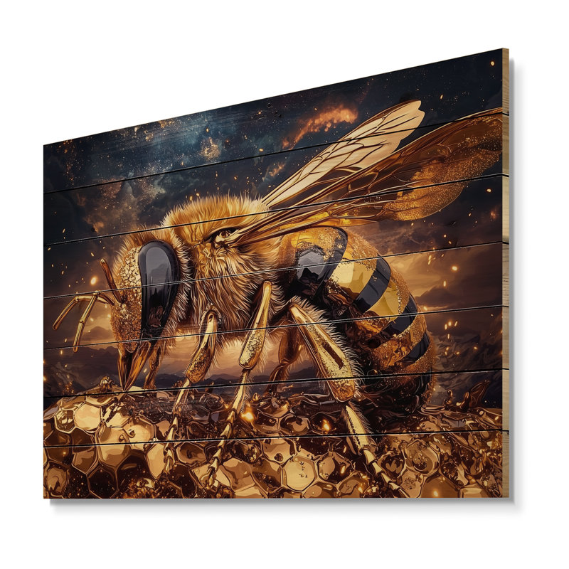 «Happy Honeybee Happiness», art mural sur bois de pin naturel, H 30 po x l 40 po