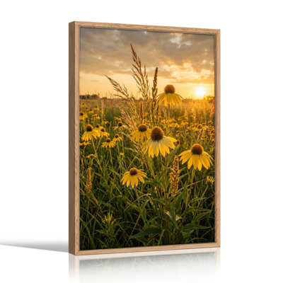Ensemble de 1 tableau sur toile représentant un champ au coucher du soleil