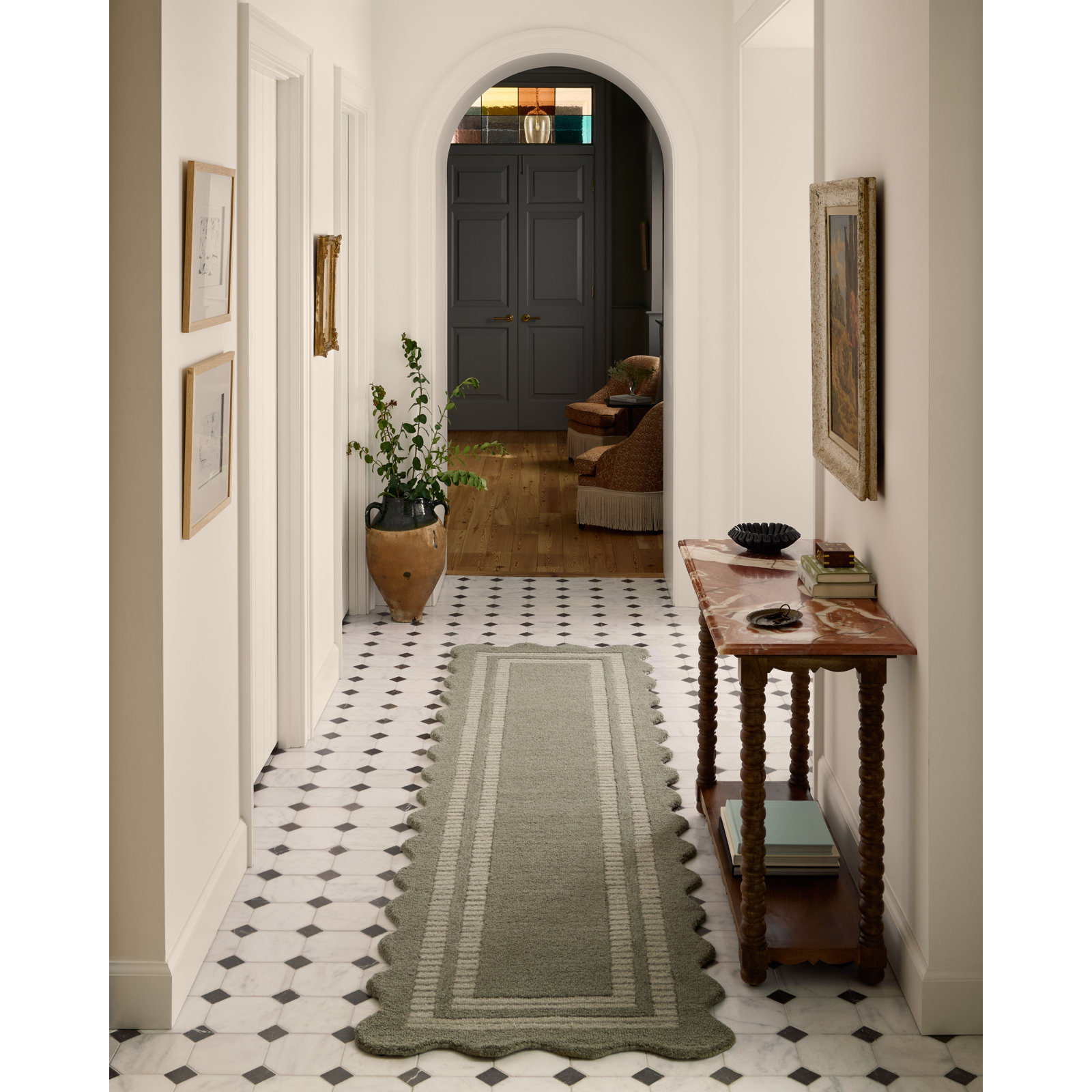Scottie Area Rug, Runner 2' x 5', Olive/Pebble