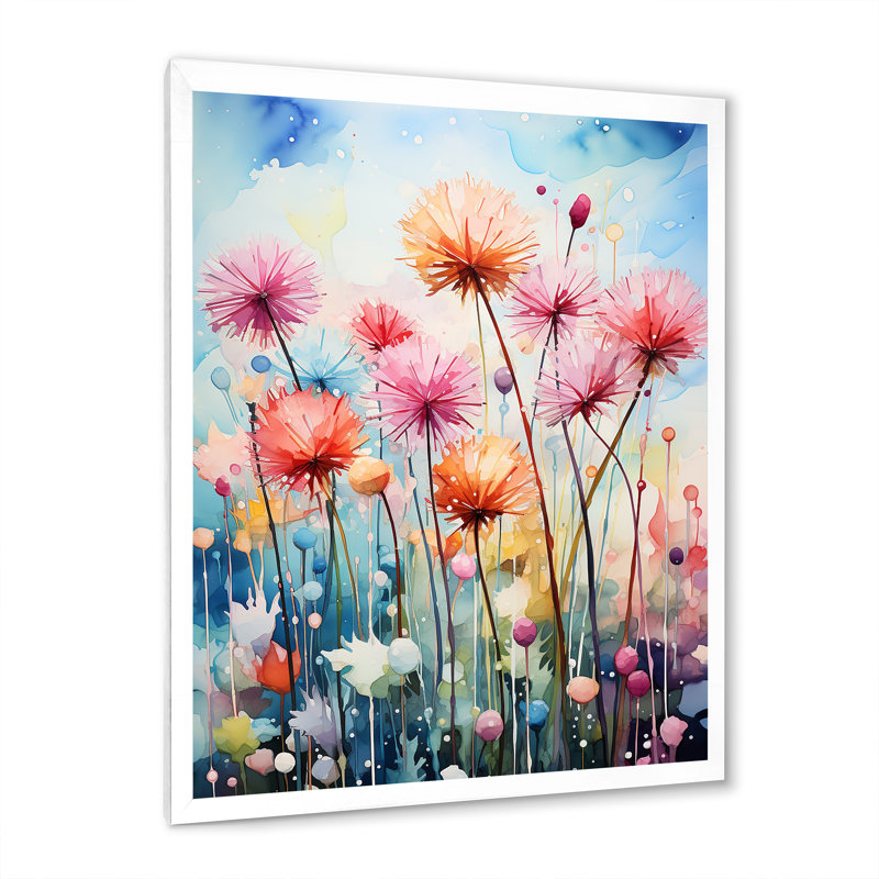 Impression sur toile florale multicolore «Dandelion Représentation I», H 32 po x l 16 po x P 1 po, Cadre photo blanc