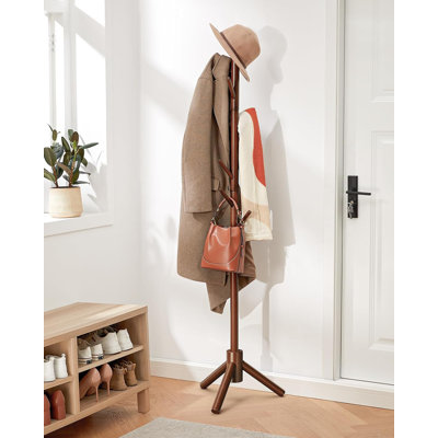 Coat Rack Stand, Wooden Coat Rack Freestanding With 8 Hooks, Coat Tree With 3 Height Configurations For Entryway, Hallway, Bedroom, Office