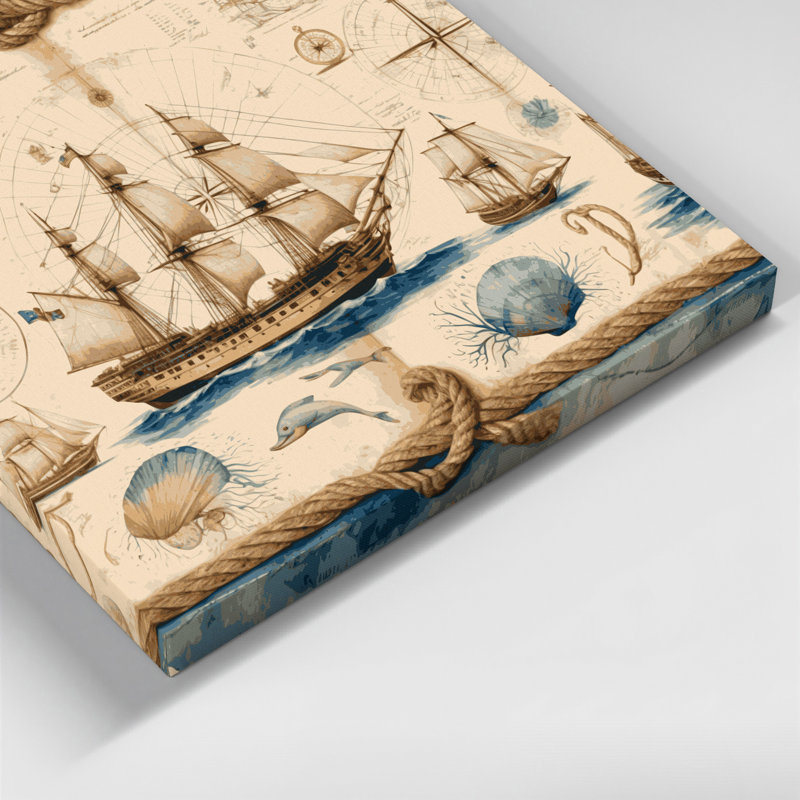 «Coastal Ships Log Design», art mural sur toile beige, 16" H x 16" W