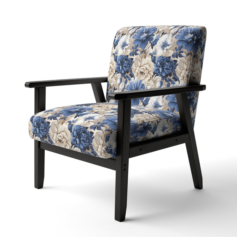 Chaise d'appoint florale Cobalt, Motif victorien bleu de la Renaissance florale VII