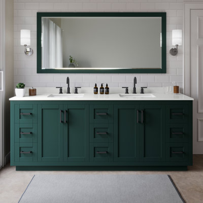 Ensemble de meuble-lavabo double autoportant 84 po avec plateau en quartz Miranda