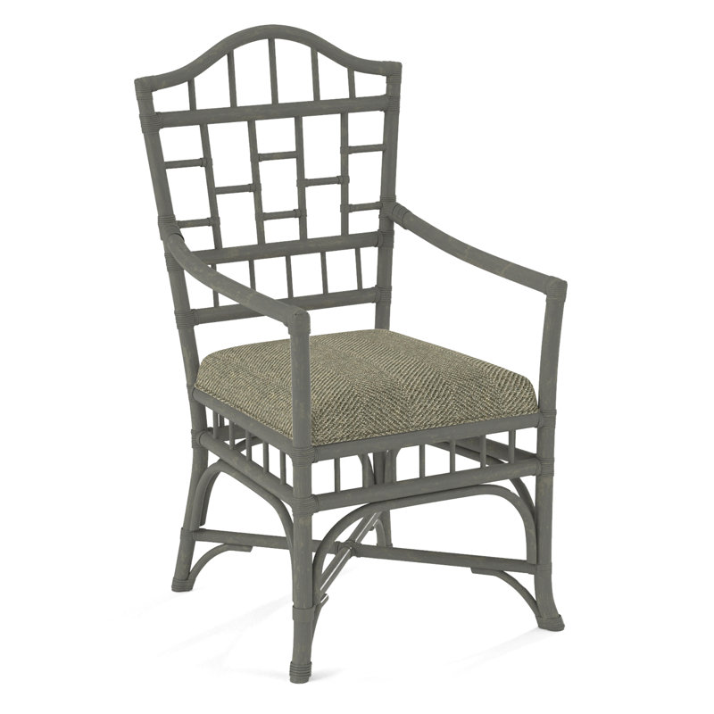 Chippendale Upholstered Arm Chair, Greystone, White Performance Fabric; 0851-94
