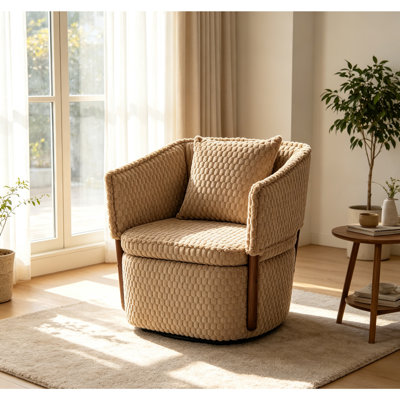 Fauteuil pivotant rembourré de style moderne du milieu du siècle, avec structure en bois massif et rangement, coussin lombaire inclus. Fauteuil de lecture confortable pour le salon, la chambre ou la véranda.