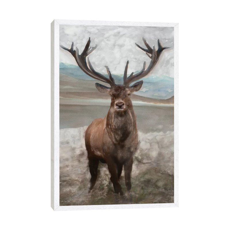 Grand Elk I - Painting on Canvas, 66.04 cm H x 45.72 cm W, White Framed