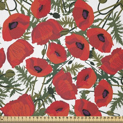 Ambesonne Poppy Flower Fabric By The Yard, Abstract Pattern With Garden Foliage Botanical Bouquets Organic Meadows -  East Urban Home, FF331A5E5EC94FE3AEDE6BF9AA330462