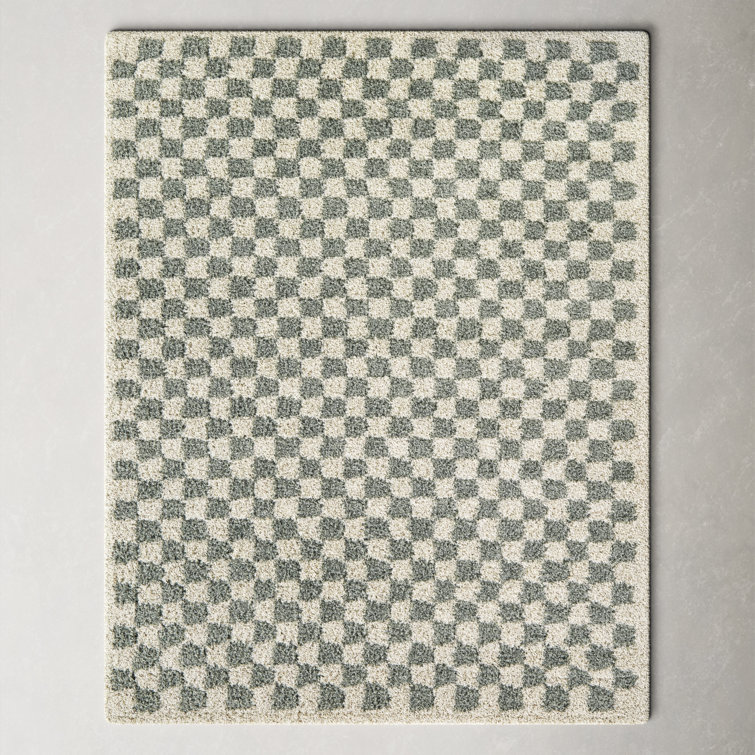 Walker Checkered Sage/Cream Shag Area Rug