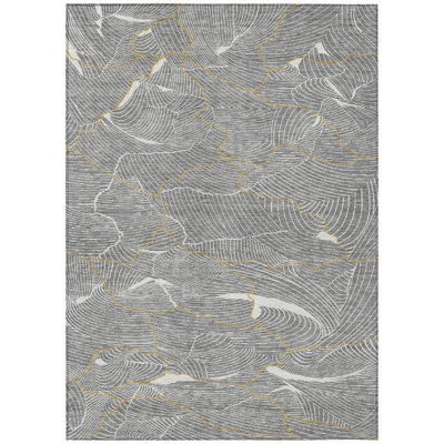 Sahari Gray Washable Indoor-Outdoor Rug - 