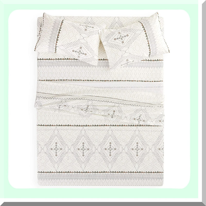 BohoChic Geometric Bedding Set - Full Size 4-Piece Sheets, Deep Pocket Fitted Flat Sheet, Soft Microfiber, Beige, Western Pattern
