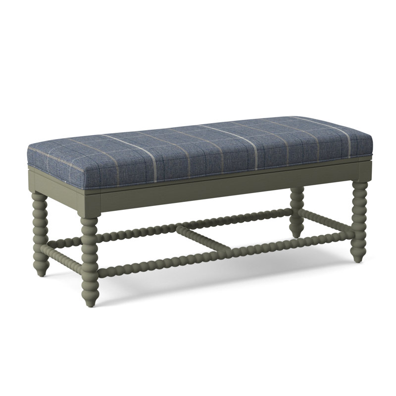 Lind Island Upholstered Bench, Sunbrella Blue Pinstripe; 6205-64, Greystone Finish