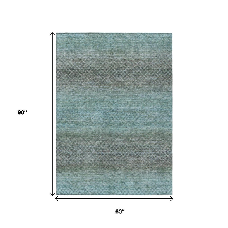Tapis extérieur bleu sarcelle lavable à motif géométrique 5 pi x 8 pi bleu sarcelle