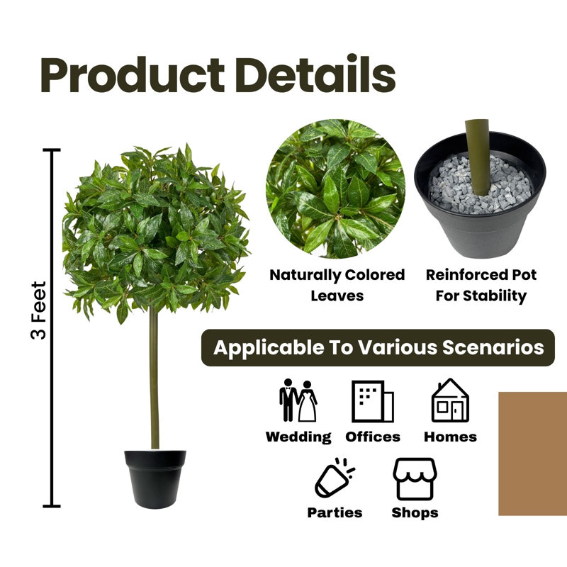 Arbre topiaire artificiel 3 pi en pot, plante artificielle dense et verte pour le patio d'entrée