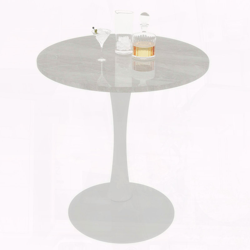 27.6" Round Marble-Effect Coffee Table with White Veined Top and White Pedestal Base, White, White