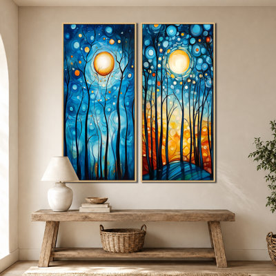 Promenade estivale au clair de lune en forêt I - Impression sur toile en 2 parties