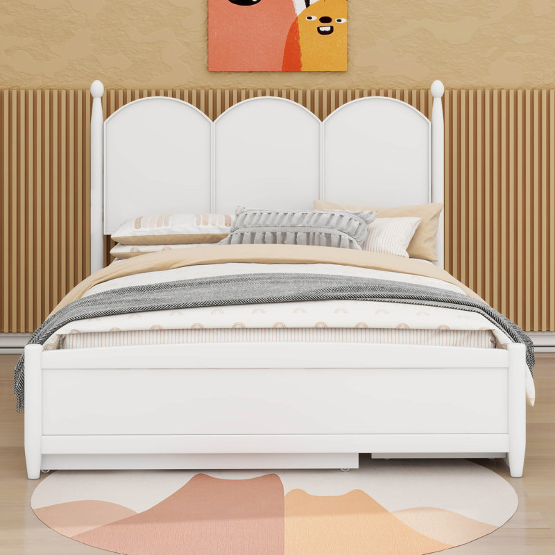  Lit plateforme grand avec 2 tiroirs Gralf, lit simple TG, Blanc
