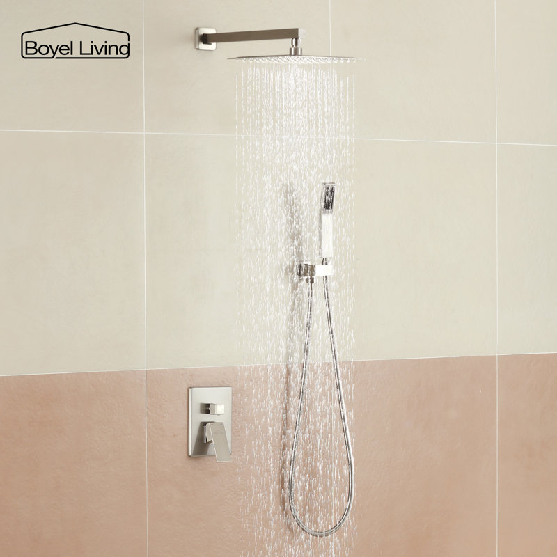 Large Brushed Nickel Dual Rain Shower Head with Handheld