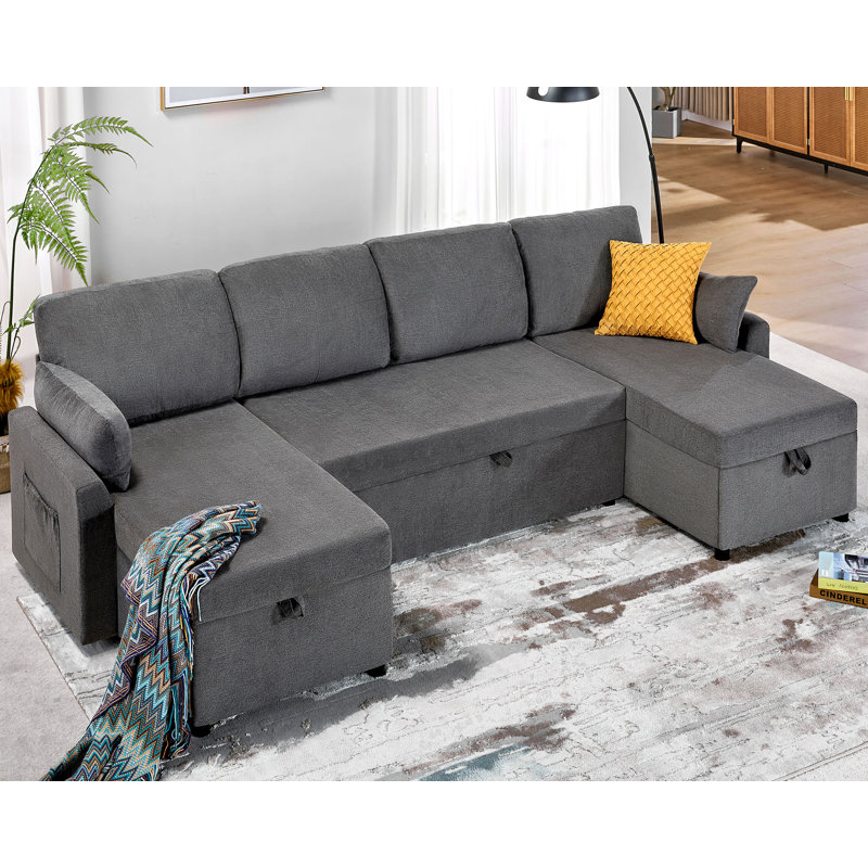 Baerl Upholstered 110'' Sleeper Sofa, Gray Linen