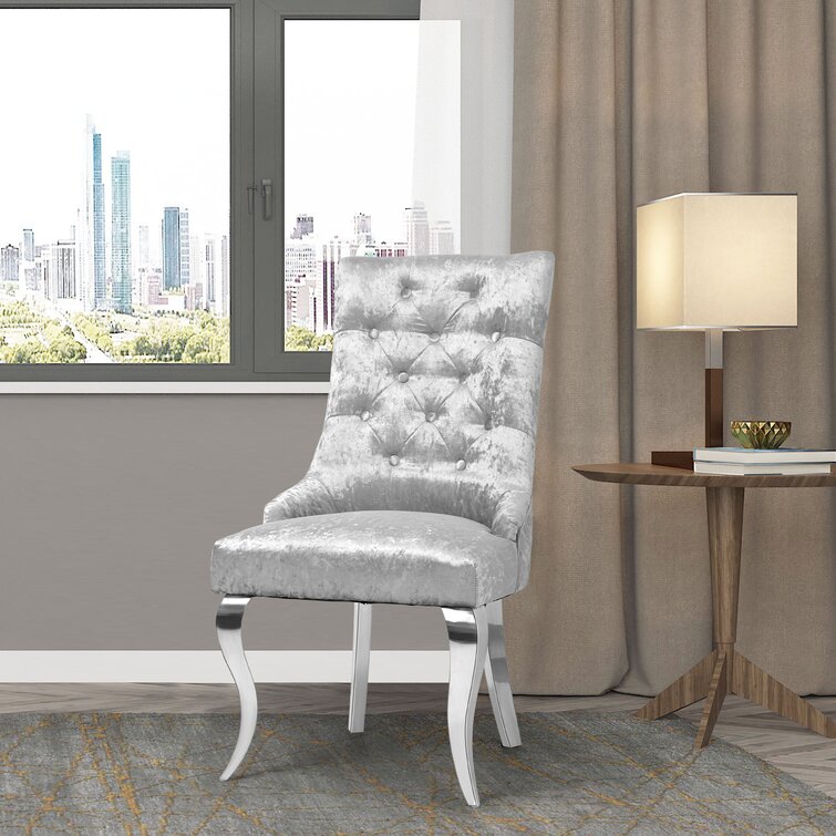 Amity Upholstered King Louis Back Side Chair (Set of 2) Willa Arlo Interiors Frame Color: Silver, Upholstery Color: White