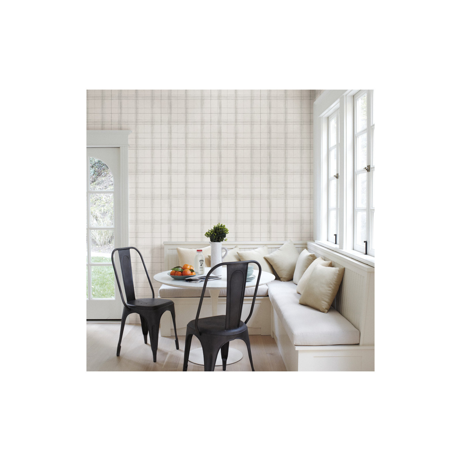 Ashling Plaid Wallpaper, Linen/White