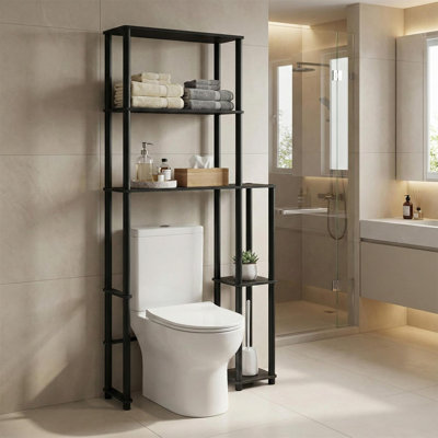 Turn N Tube Toilet Space Saver with 5 Shelves Espresso and Black Bathroom Storage Organizer Shelf