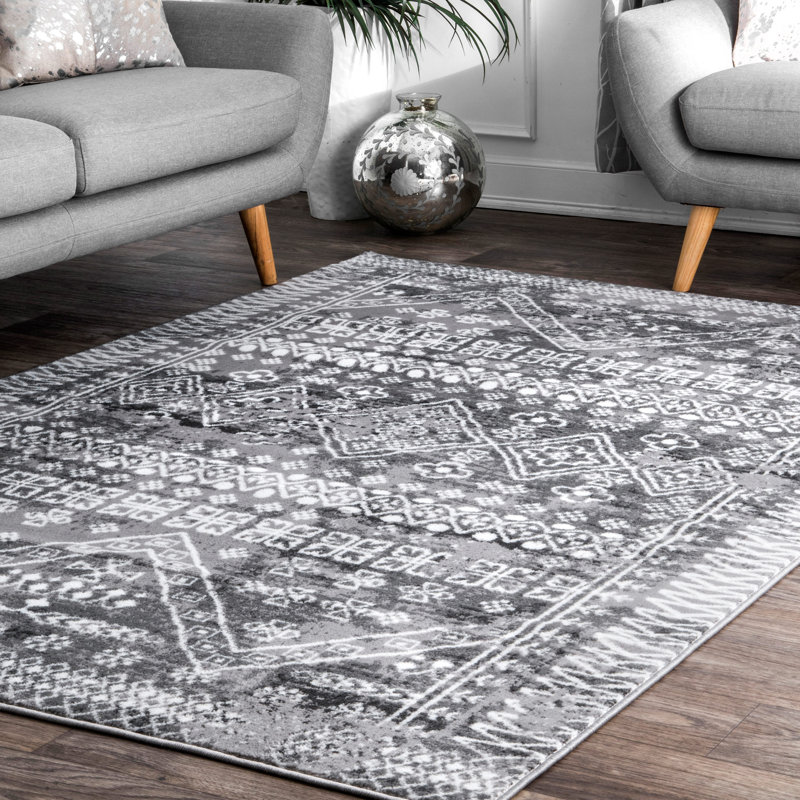 Tapis géométrique gris Caskey, Rectangle 4 pi x 6 pi