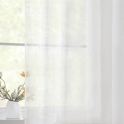 TWOPAGES Sheer Curtains Faux Linen Pinch Pleat Curtains, Set of 2