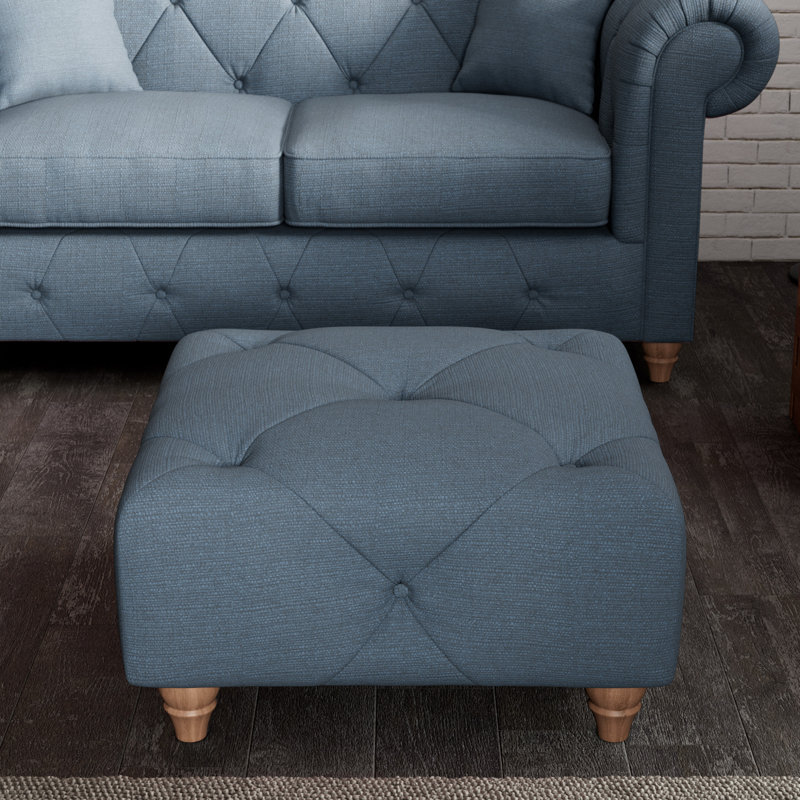 Ellrich 65cm Wide Tufted Rectangle No Pattern Footstool Ottoman, Deep Blue, Walnut