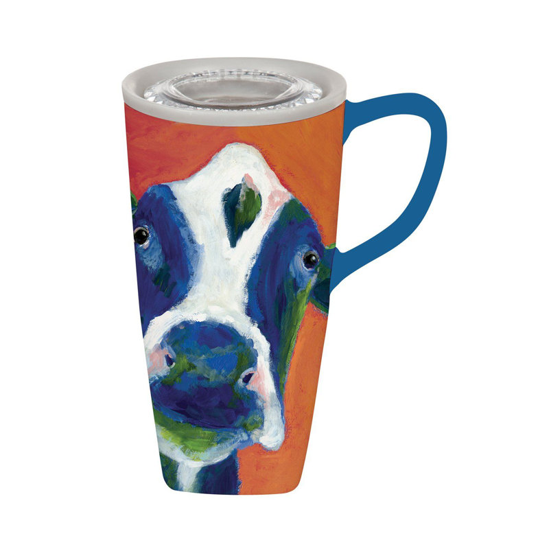 Grande tasse de voyage en céramique 17 onces cow portrait