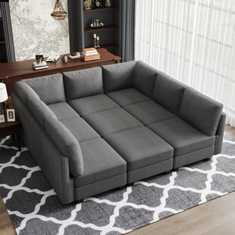Canapé modulaire avec espace de rangement Corduroy Sleeper, Velours côtelé gris