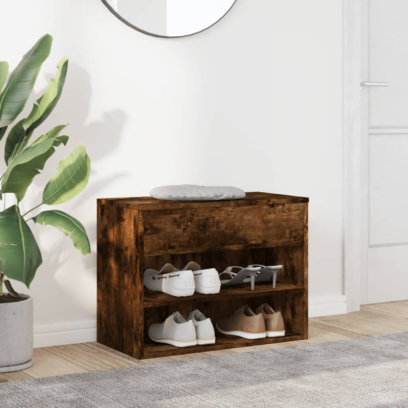 4 Pair Shoe Storage Bench, Smoked Oak