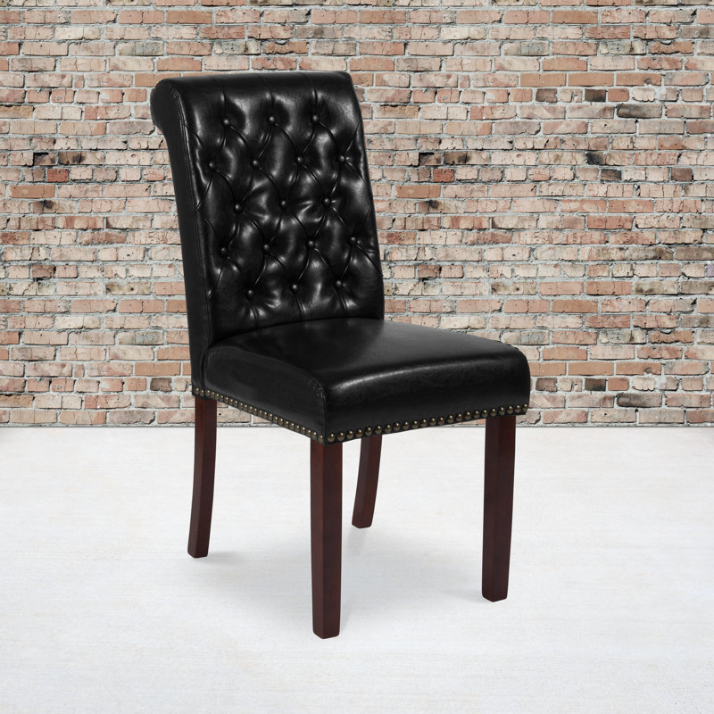 Chaise parsons à dossier roulé et garniture cloutée Hercules, Noir, 1