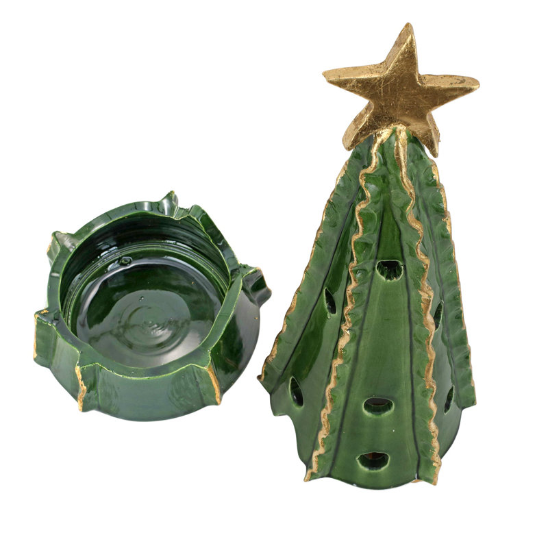 Foresta Large Tree with Ribbon & Gold Star, Green/Gold