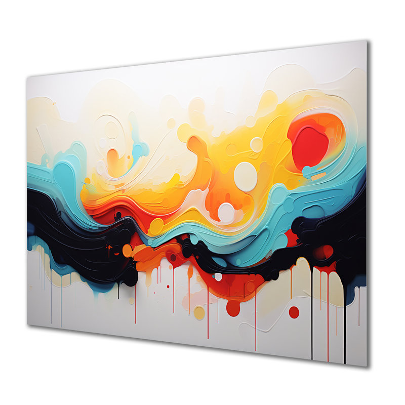 «Yellow Fractal Paint Wave Expression 3», art mural abstrait en métal MT134514, H 16 po x l 32 po x P 1 po