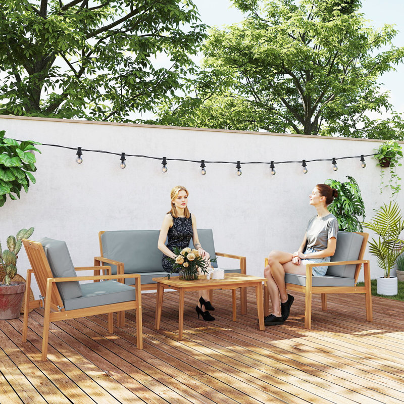Garden Sofa Set, Light Grey, Teak