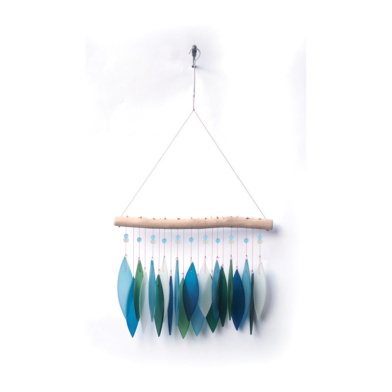 Carillon en verre Shelah, H 21 po x l 11,5 po x P 0,75 po, Bleu lagune