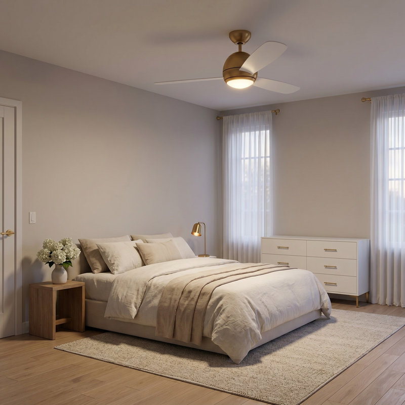 Erina 52'' Ceiling Fan with LED Lights, Satin Brass, Matte White