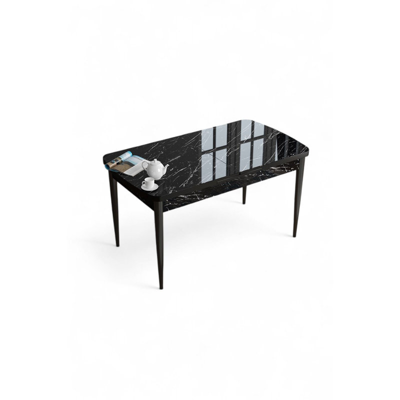 Table de salle à manger moderne en marbre noir avec pieds en métal, 44,9 po x 30,7 po x 27,6 po | Fabrication 100% MDF | Conception élégante et durable pour la salle à manger, la cuisine ou les réceptions | Finition noire élégante, esthétique contemporaine